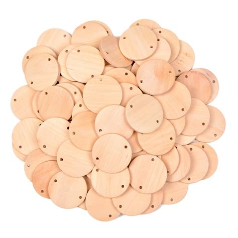 80 Pieces Unfinished Solid Round Wood Discs Coins Board Tags with Hose ...