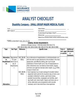 2019 Disability Small Group Analyst Checklist. A checklist to be used ...
