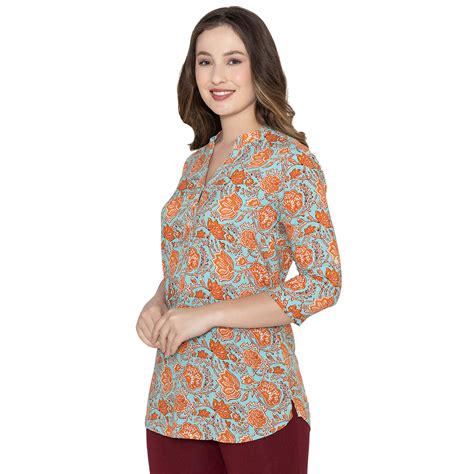 Women Fine Rayon Printed Short Kurtis - Sky Blue – BONJOUR