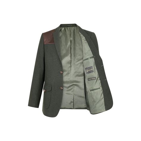Men's Tweed Jacket Hunting Elbow Patch Olive | TruClothing