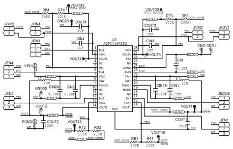 ADP5034RE-EVALZ: 1.8V x2 @ 1.2A, 3.3V x2 @ 0.3A, 2.3 ~ 5.5V in