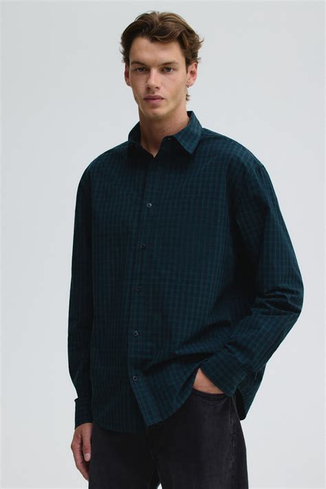 Men’s Forest green/Checked Relaxed Fit Cotton shirt | H&M IN