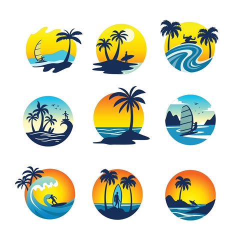 Set of surfing label set collection, surfing icons set with people ...