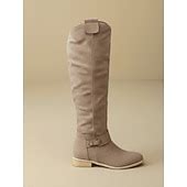 Women's Taupe Suede Slouchy Knee-High Boots with Perforated Design and ...