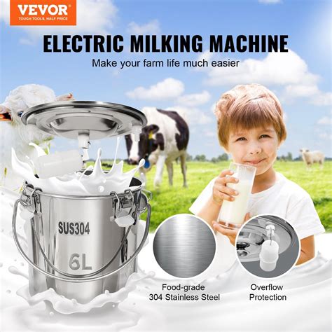 VEVOR Electric Automatic Pulsation Vacuum Milker (9JWD-6 Model), 6L 304 ...