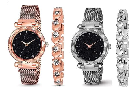 Buy Xaliconi Analogue Rose Gold and Purple Magnet Strep with Bracelet ...