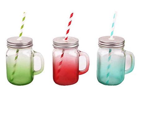 Buy Shreeji Colored Mason Jar with Lid and Straw, 500 ml (4) (4) Online ...