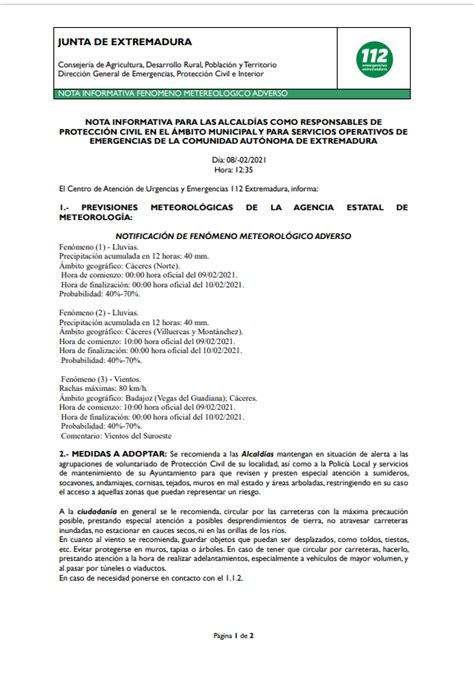 NOTA INFORMATIVA. AVISO METEOROLÓGICO