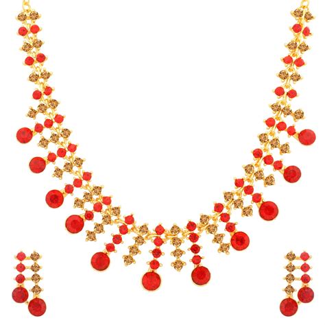 Sukkhi Attractive LCT and Red Stone Gold Plated Necklace Set Combo for ...