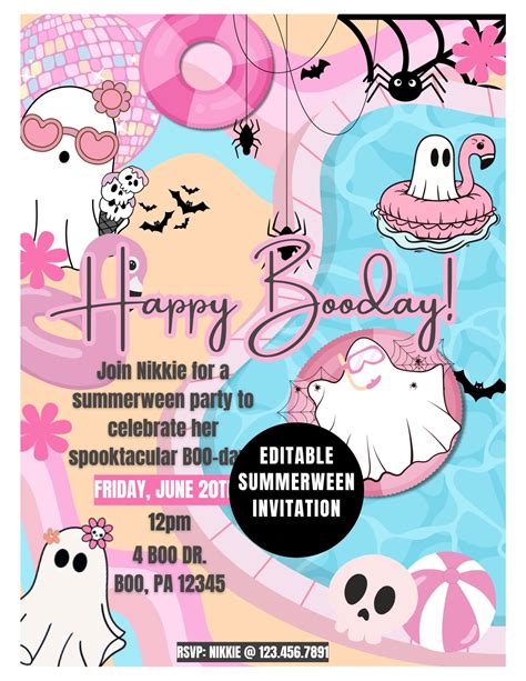 Editable Summerween Boo Day Invitation, Summer Ghost Pool Party ...