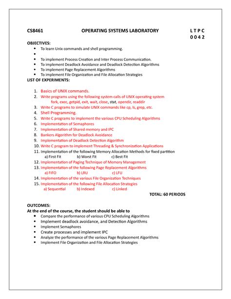 OS lab manual R2017 - CS8461 OPERATING SYSTEMS LABORATORY L T P C 0 0 4 ...
