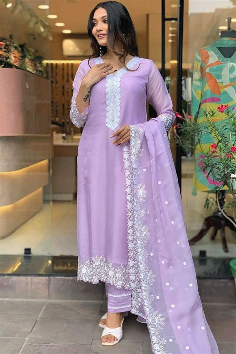Georgette Light Purple Colour Dress For Diwali Festival 2024