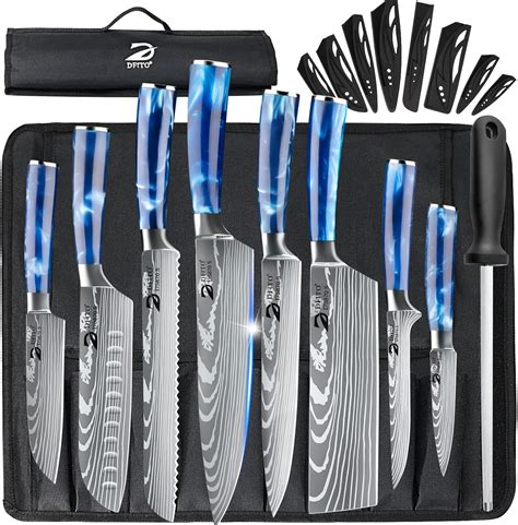 Dfito Chef Knife Sets with Roll Bag, 9 Pieces Professional Knife Set ...