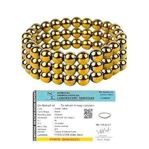 Buy Golden Pyrite Premium Bracelet AAA Grade Certified 8mm Round Beaded ...