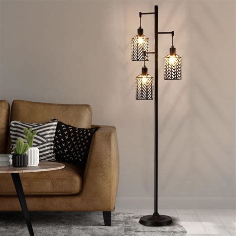 Kinsdan Floor Lamp, Industrial Floor Lamp, Dimmable 3 Lights Standing ...