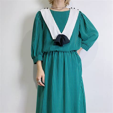 80s black and green stripe dress | LEMON