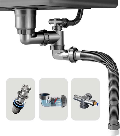 QruiLanTu Single Sink Kitchen Sink Drain Kit Space Saving Flexible ...