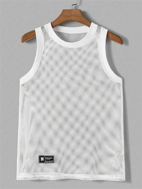 SWAVVY Men's White Fishnet Tank Top Suitable For Daily Wear In Spring ...