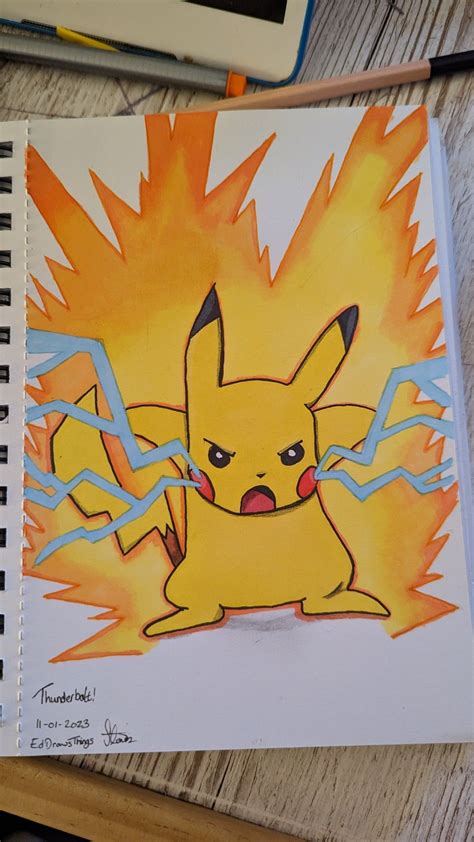 Thunderbolt Pikachu in 2025 | Pikachu drawing, Anime drawing books, Easy graffiti drawings
