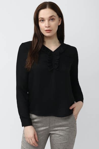 Buy Women Black Solid Casual Stylized Neck Top Online - 866138 | Van Heusen