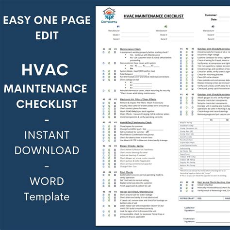 Image result for HVAC Maintenance Checklist Log