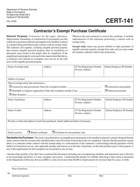 2009-2026 Form CT DRS CERT-141 - Blank Fillable Template | Fill Out ...
