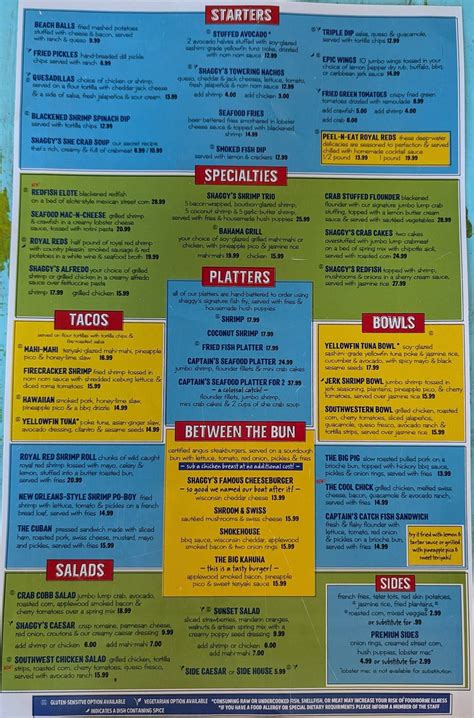Menu at Shaggy's Biloxi Beach pub & bar, Biloxi, Beach Blvd