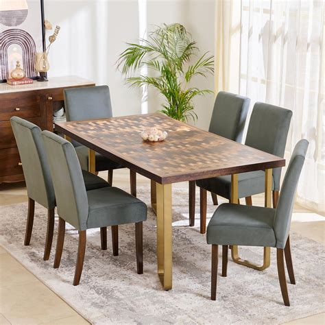 Buy Nirvana Kaya 6-Seater Dining Set with Indus Chairs - Brown and Grey ...