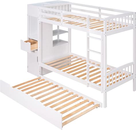 Buy P PURLOVE Twin Size Bunk Bed with Pull Out Trundle and Attached ...