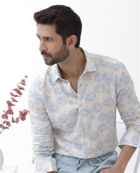 Rare Rabbit Men's Astoc Beige Viscose Floral Print Regular Fit Full Sl