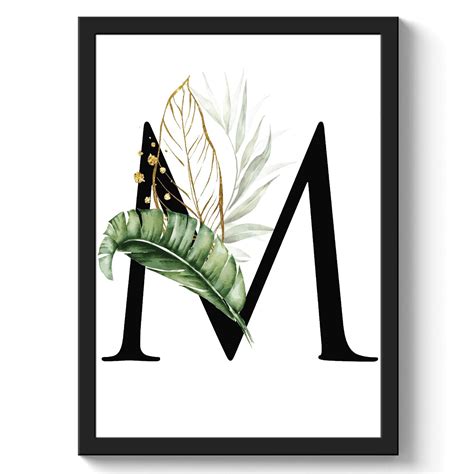GS DECOR Tropical Green Gold Alphabet 'M' Wall Art Frames Painting l ...