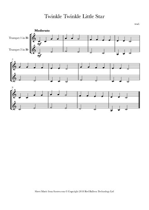 Twinkle, Twinkle, Little Star Sheet music for Trumpet Duet - 8notes.com