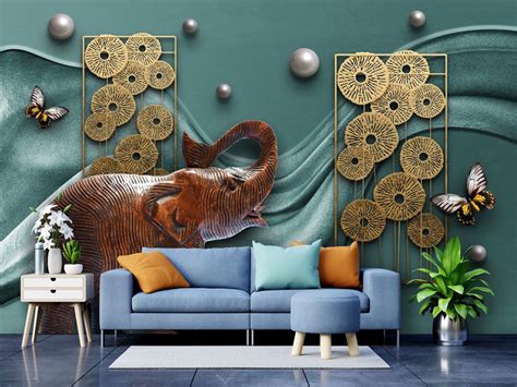 999STORE Designer Beautiful 3D Elephant Modern Big Wall Paper for ...