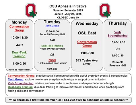 Group Schedules | OSU Aphasia Initiative