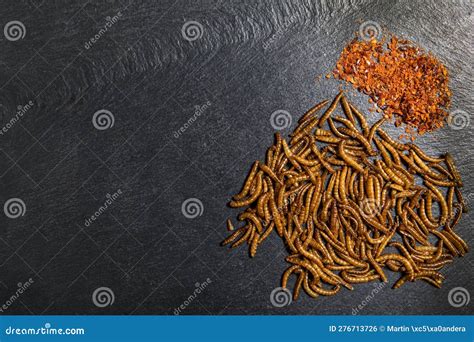 Flour Worm with Chili. Fried Salty Worms. Baked Worms Stock Photo - Image of spice, dried: 276713726