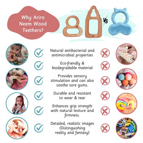 Ariro Neem Wood Teether for 3M–6M Infants | Grasping Toy for Babies