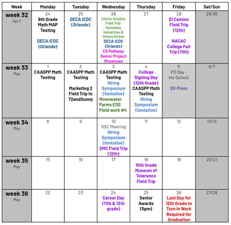 Week 32 Schedule