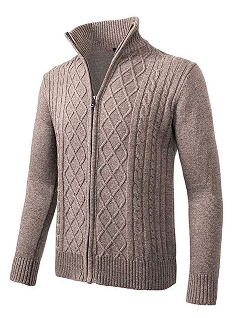 Grianlook Mens Zipper Long Sleeve Cardigan Sweater Turtleneck Zip Up ...