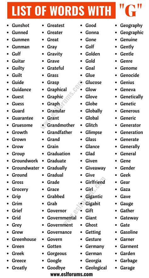 Describing Words That Start With G - Letter Words Unleashed