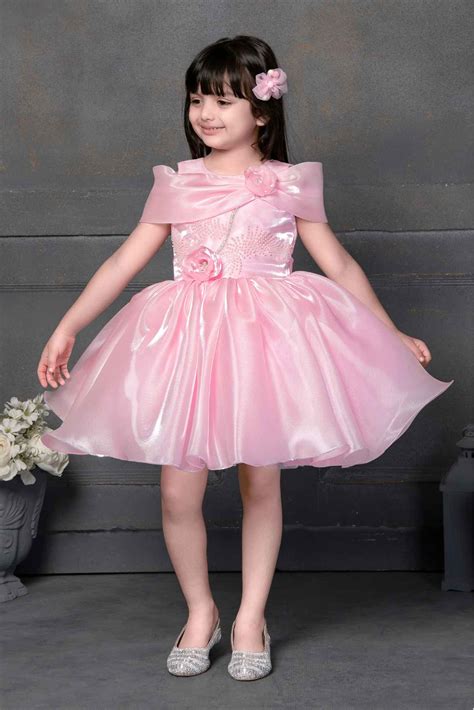 Designer Pink Satin Sequin And Floral Embellished Frock For Girls ...