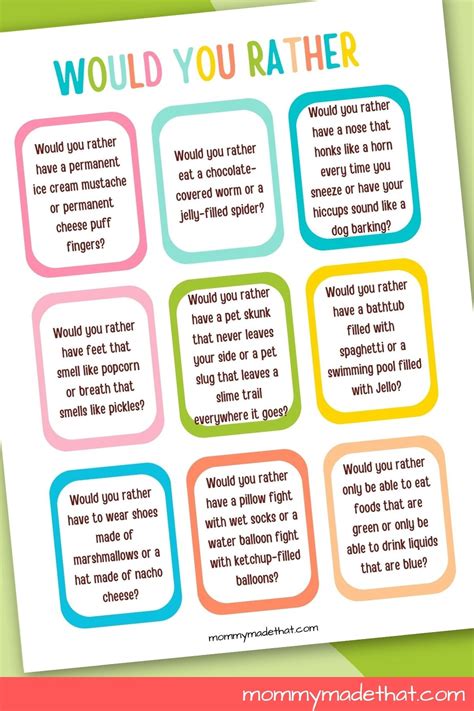 Funny Would You Rather Questions For Kids Printable - Printable Free Templates