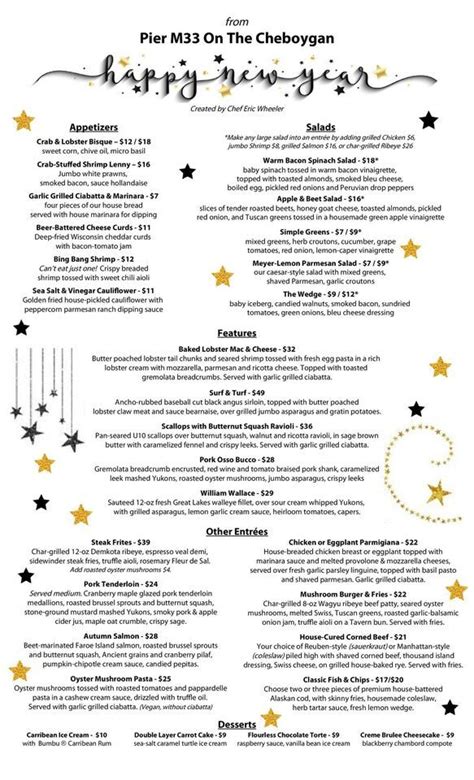 New Years Weekend Dining, Pier M33 On The Cheboygan, December 29 to ...