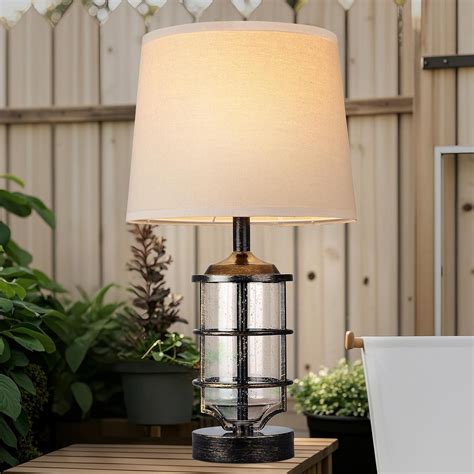 Hapcrea Outdoor Table Lamp for Patio, 23.5" Antique Copper Lamp for ...