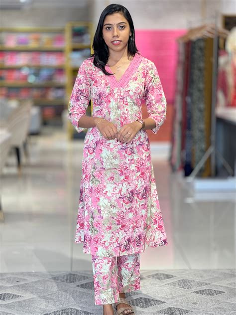 Floral Printed Cotton Kurta Set | TBS111 – Aham Designer Boutique