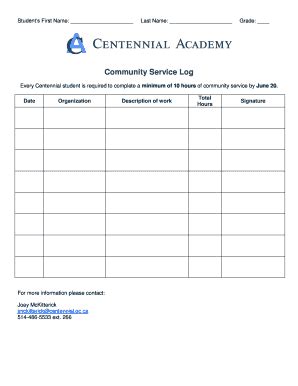 Fillable Online centennial qc Community Service Log - bCentennialb ...