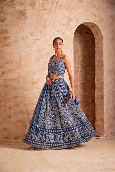 Neerus Women Blue Color Embroidered Ghagra Set – Neerus India