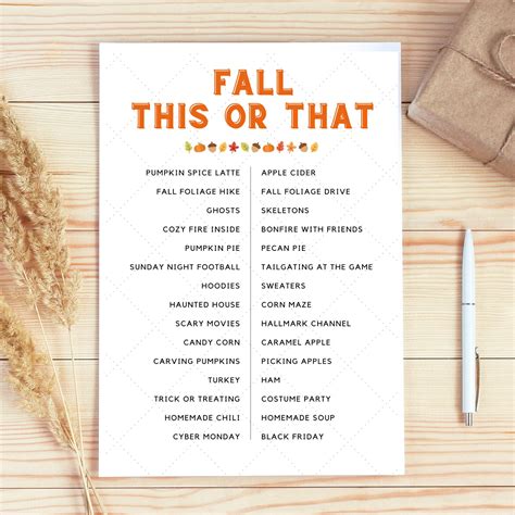Fall This or That Game Printable Autumn Party Game Fall Time Activities ...