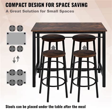 Buy VEVOR Bar Table and Chairs Set 43 Pub Table Set with 4 Bar Stools ...