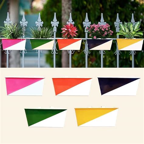 TrustBasket Twin Colored Diagonal Railing Planters (Yellow, Pink ...