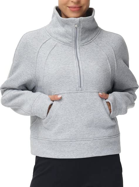 THE GYM PEOPLE Womens' Half Zip Pullover Fleece Stand Collar Crop ...